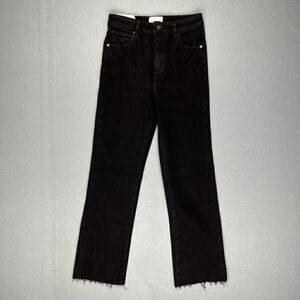 Abrand Jeans Womens 8 /26 High Cropped Boot Black Denim Stretch Raw Hem NWT New